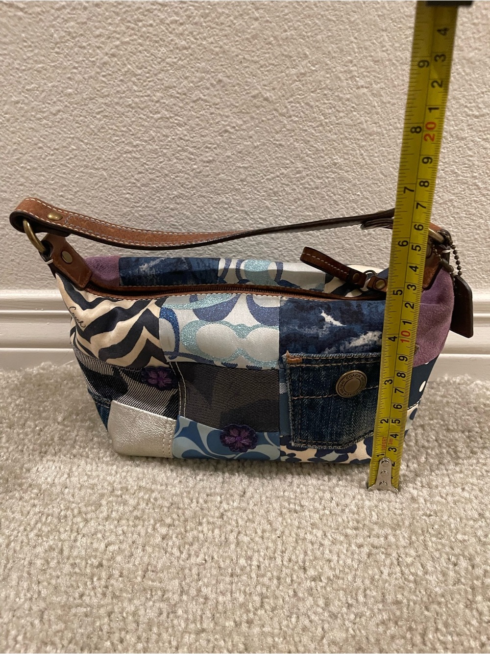 Vintage Coach Mini Bag Patchwork Denim Y2K Shoulder Bag Purse - Picture 9 of 9